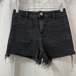 ZARA Black High-Waisted Denim Shorts with Raw Hem and Front Patch Pockets Size 4